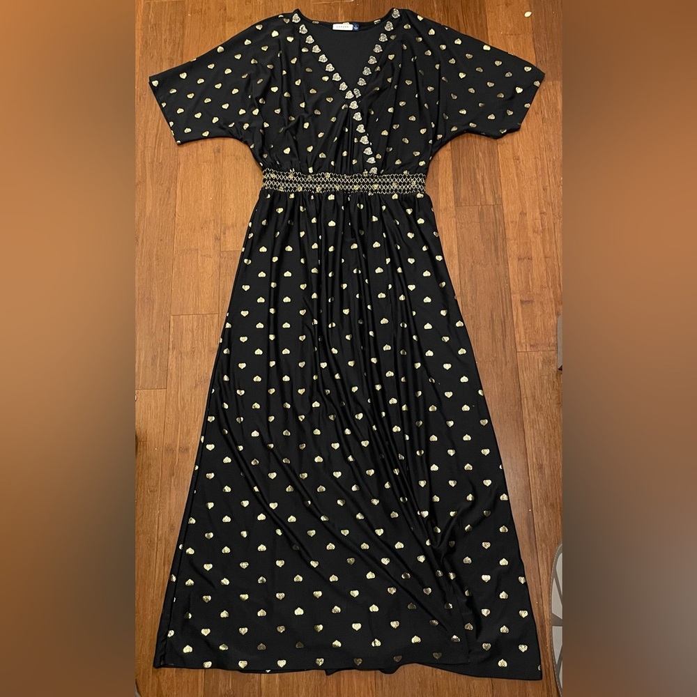 Cabana Life Black Maxi Dress with Gold Heart Print